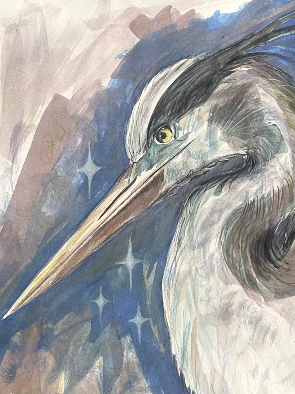 Heron at Night - Original Artwork - 420mm x 540mm