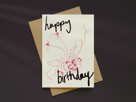 Happy Birthday Greetings Card 01 | Hand Drawn Flower Card | Illustrated Blank Greeting Card