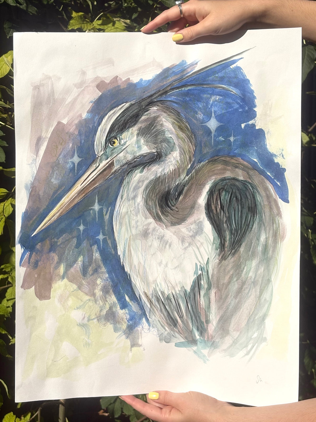 Heron at Night - Original Artwork - 420mm x 540mm