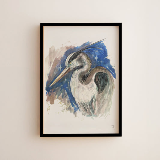 Heron Art Print | Night Sky Wall Art | Abstract Bird Print