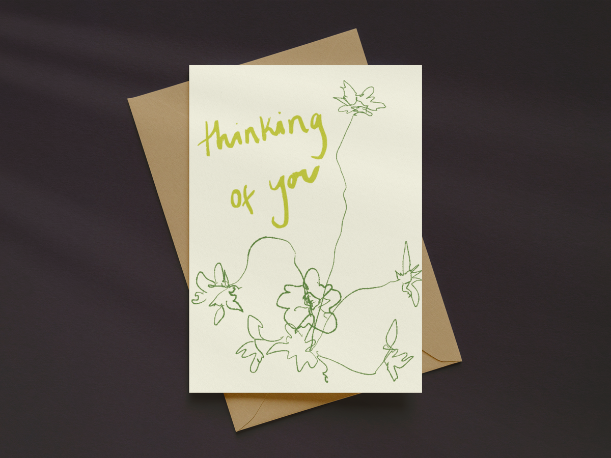 Thinking Of You Greetings Card | Hand Drawn Floral Card | Illustrated Blank Greeting Card