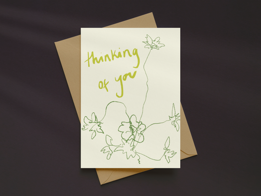 Thinking Of You Greetings Card | Hand Drawn Floral Card | Illustrated Blank Greeting Card